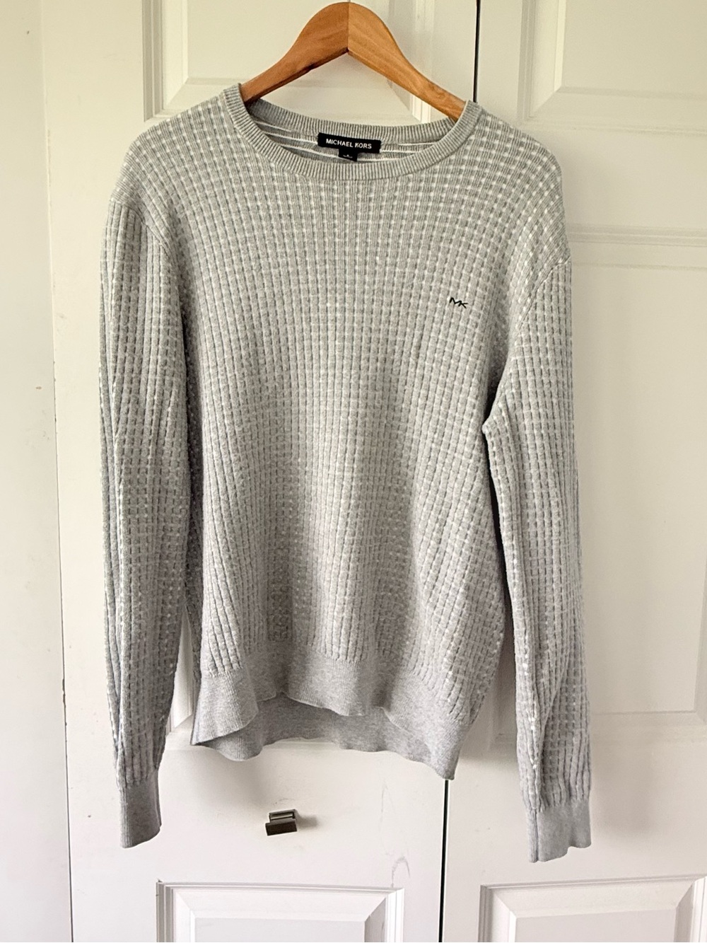 Michael Kors Light Gray Ribbed Waffle Knit Crew Sweater